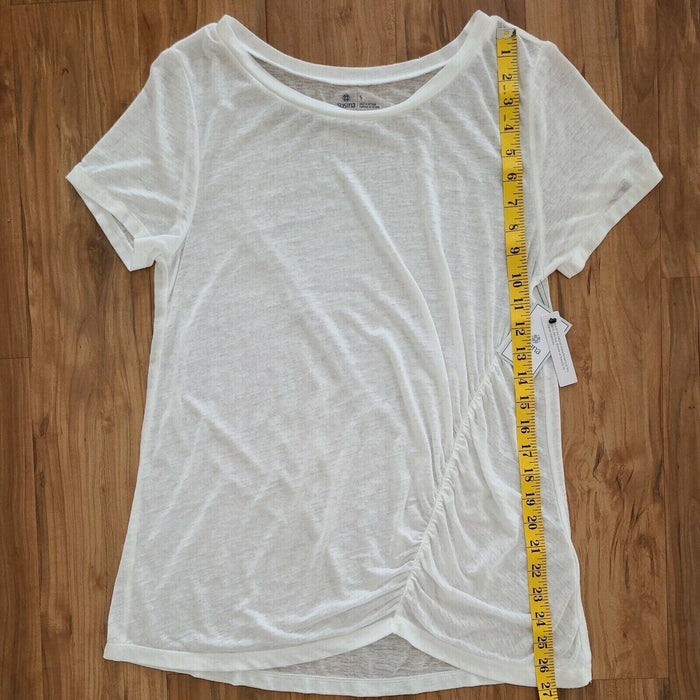 Susina Women's Ruched Burnout T-Shirt Round Neck In White Snow Size S