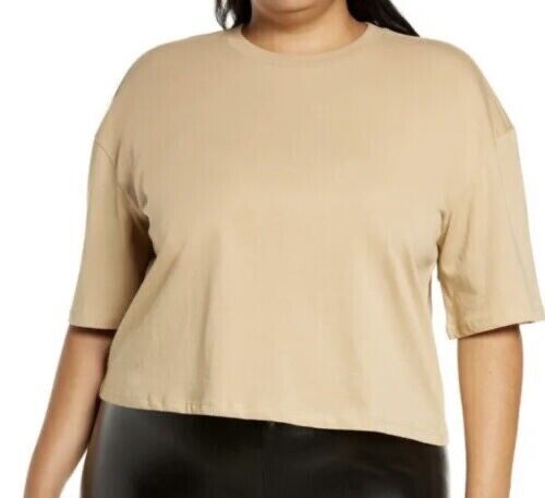 BP. Cool Girl Crop Short Sleeve T-Shirt In Beige Nougat Plus Size 2X