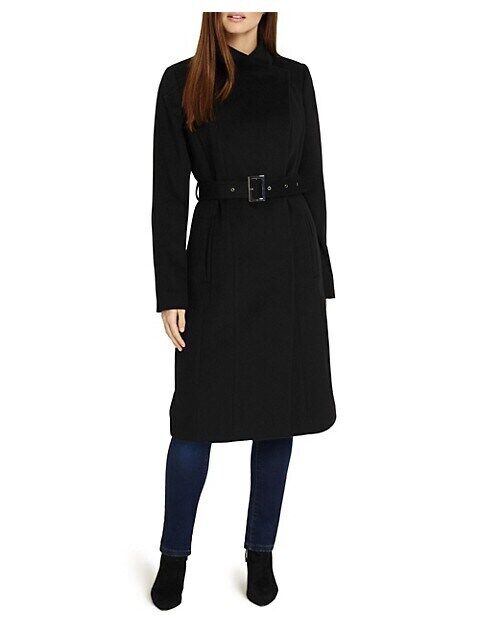Phase Eight Women's Darby Wrap Neck Wool Blend Coat In Black Size 14US 18UK $440