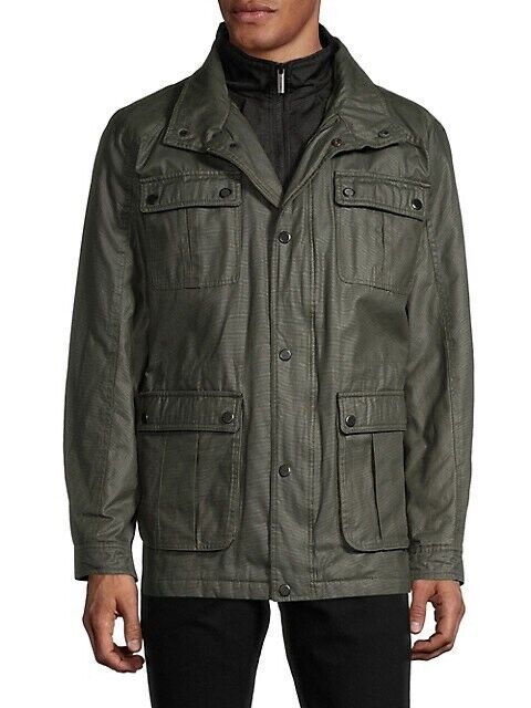 London Fog Men's Oxford Mockneck Utility Pockets Jacket In Green Size S $149