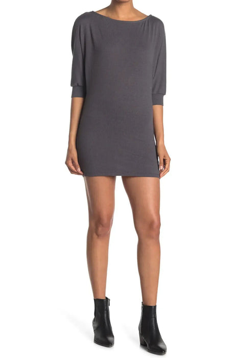 Max & Ash Boat Neck Mini Dress Elbow Sleeves Black Size L