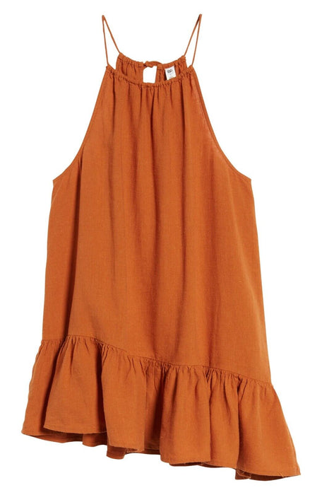 BP Nordstrom Asymmetrical Peplum Linen Blend Tank Top In Adobe Tan Size XS