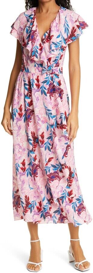 DYVNA Floral Print Silk Blend Wrap Dress Size S $650