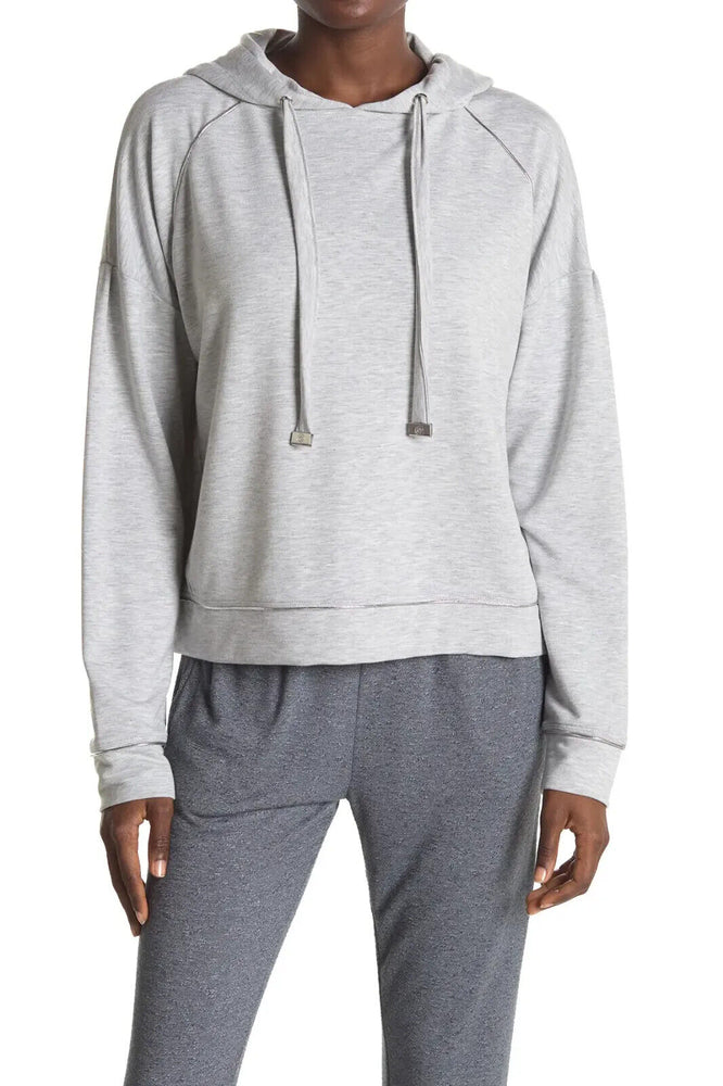 Max Studio Shine Drawstring Hoodie In Heather Gray Size S