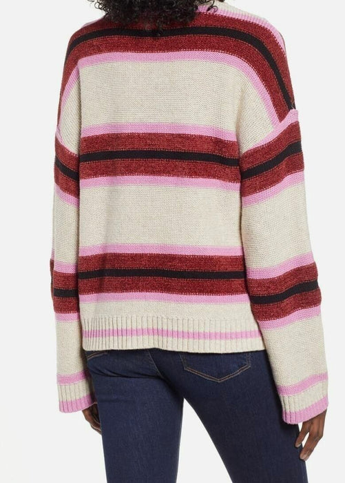 BP Women's Long Sleeve Peppy Sweater Beige Medium Heather Pink Striped Size M