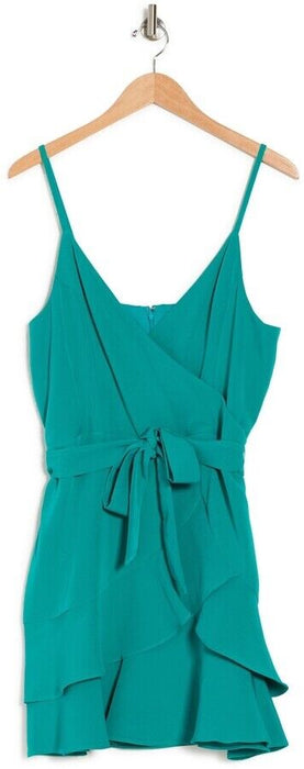Sage Collective Sleeveless Ruffled Wrap Mini Dress In Teal Green Size 14