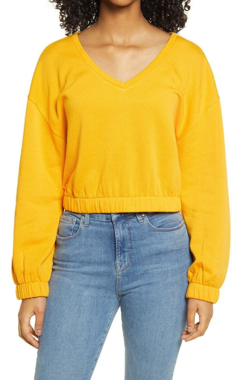 BP Women's V-Neck Fleece Sweatshirt - Orange Size M
