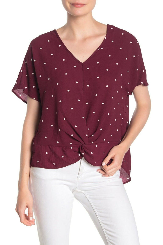 Blu Pepper Nordstrom Polka Dot Short Sleeve Blouse Burgundy Size M