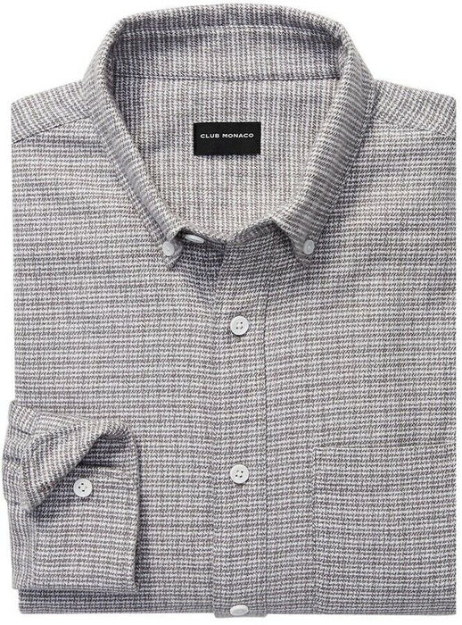 Club Monaco Men's Long Sleeve Slim Fit Jaspe Flannel Shirt In Oatmeal Size L