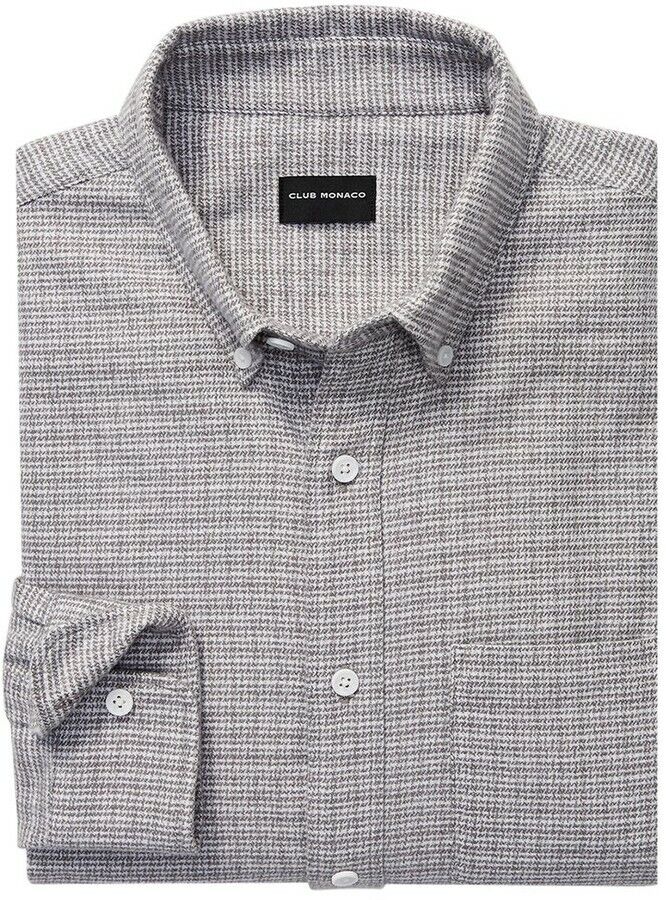 Club Monaco Men's Long Sleeve Slim Fit Jaspe Flannel Shirt In Oatmeal Size L