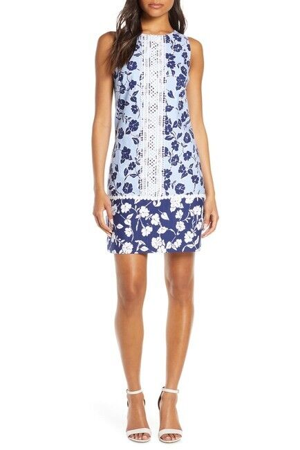 Eliza J Sleeveless Lace Trim Floral Shift Mini Dress Size 2 $148