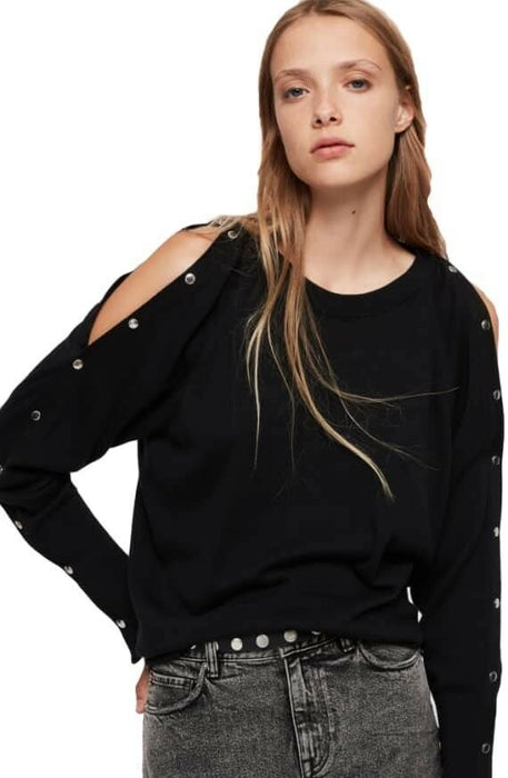 AllSaints Women's Suzie Snap Sleeve Off Shoulder Sweater In Black Size Small