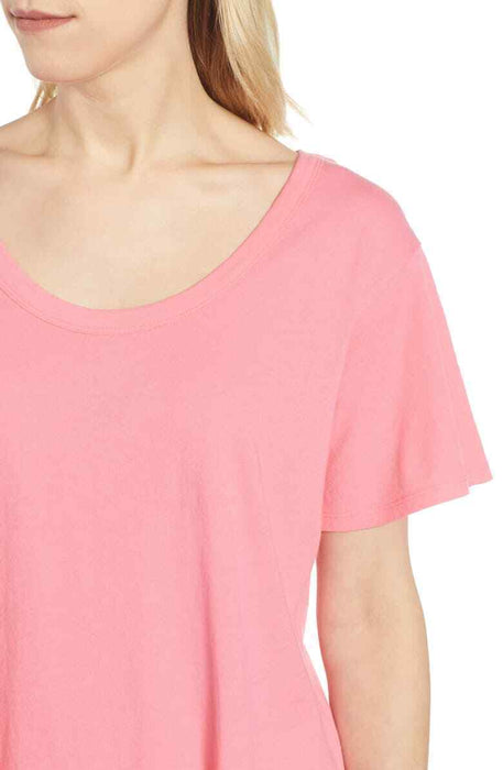 Caslon Ruffle Hem Cotten Tee In Pink Lemonade Size M
