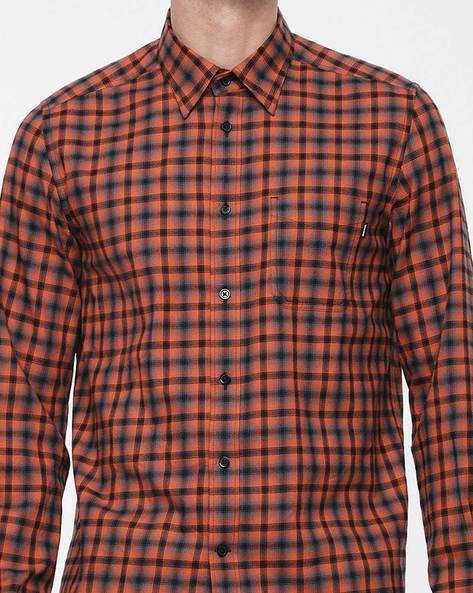 Diesel Men's Checked Long Sleeve Button Up Shirt In Burnt Orange Size L $148
