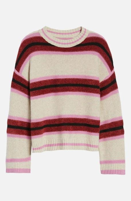 BP Women's Long Sleeve Peppy Sweater Beige Medium Heather Pink Striped Size M