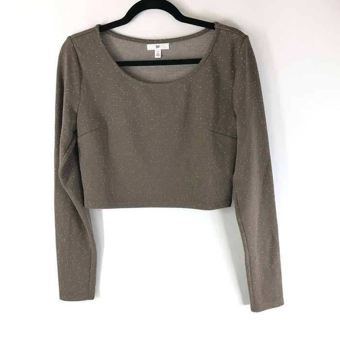 BP. Knit Crop Top In Green Olive Night Speckled Brown Size XS