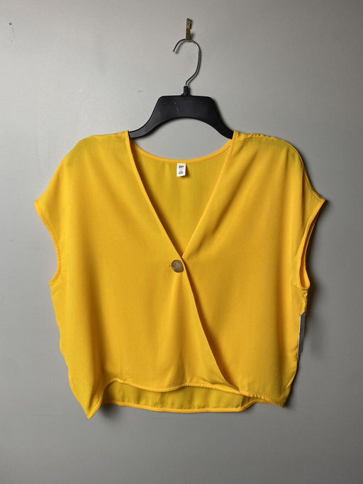 BP Women's Short Sleeve Button Surplice Wrap Blouse Top In Yellow Spectra