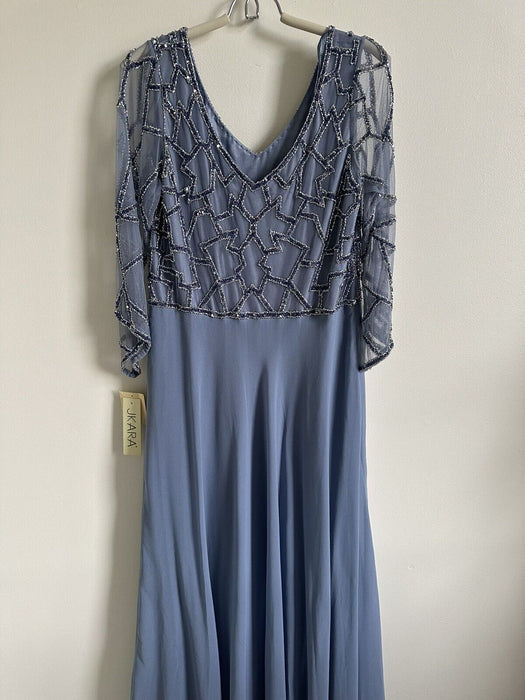 J Kara Women's 3 / 4 Sleeve Geo Beaded Dress Gown 1125NP size 14 dusty Blue $299