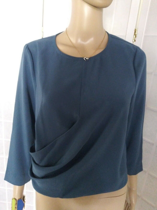 Code X Mode Drape 2/3 Sleeve Blouse In Teal Size L NWT