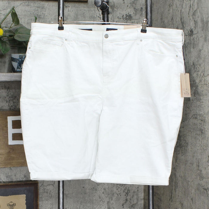 NYDJ Plus Size Briella Denim Shorts With Roll Cuff 18W in optic white