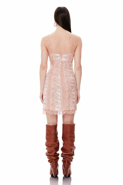 AFRM Mini Slip Dress With Lace Detail In Pastel Pink Snake Print Size L $118