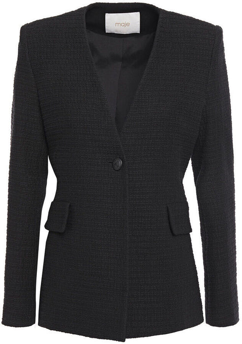 Maje Varlo Cotton Collarless Long Sleeve Blazer Textured Black Size 40 8 US $605