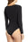 LEITH Double Scoop Long Sleeve Thong Bodysuit In Black size M