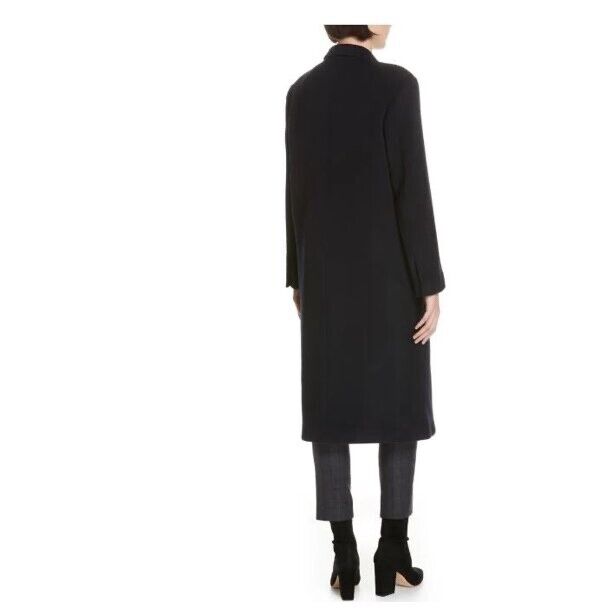 Sandro Women's Wool Blend Peak Lapel Velvet Tie Coat Navy Size 4 US / 36 FR $910