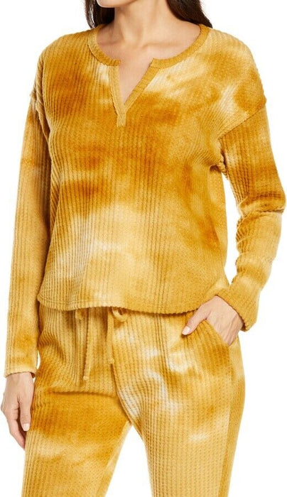 Socialite Thermal Knit Pullover In Mustard Tie Dye Size XL