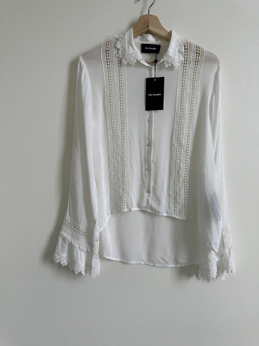 The Kooples Lace Detail Openwork Buttons Blouse Shirt In Ecru Size 1 $400