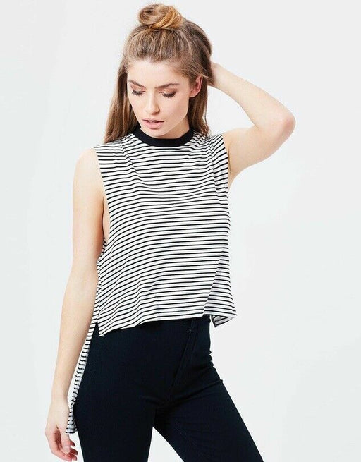 Nana Judy High Low Striped Sleeveless Soft T-Shirt Top Size S