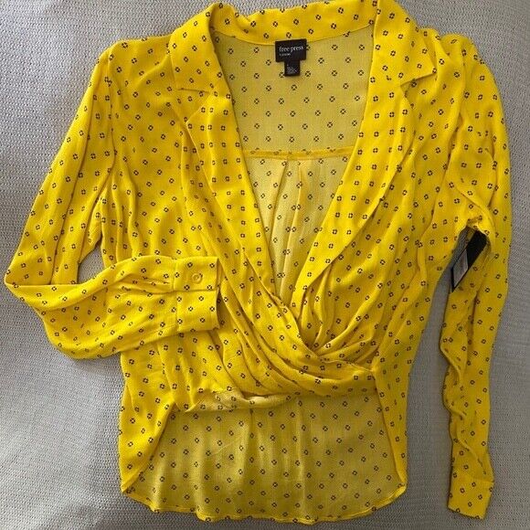 Free Press Notch Collar Surplice Long Sleeve blouse size XS $38  in yellow