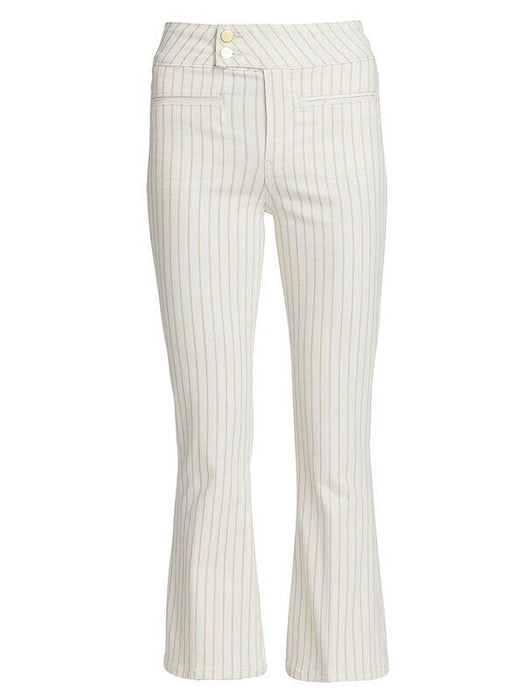 Frame Denim Le Hardy Crop Flare Leg Jeans Delicate Khaki Stripe White 29 $258