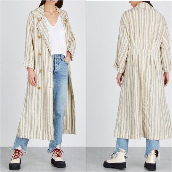 Free People Sweet Melody Natural Stripe Trench Coat  size Small  natural $198
