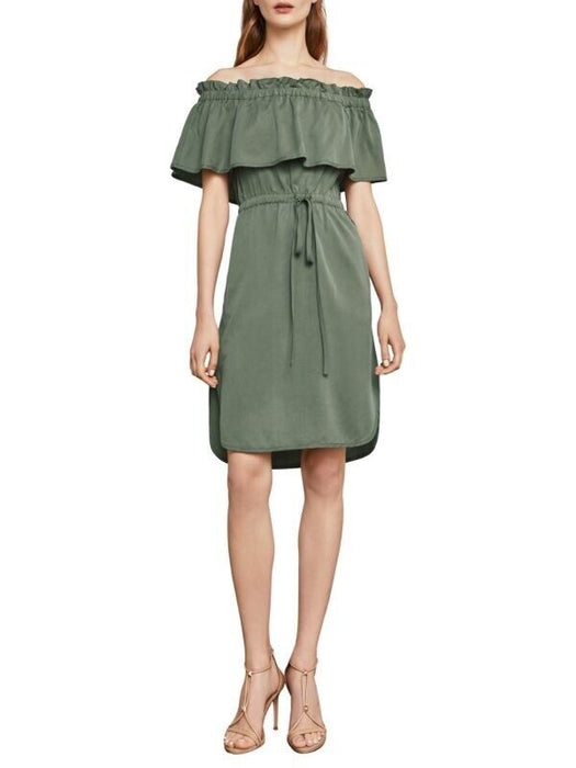 BCBGMAXAZRIA Evangelie Off The Shoulder Dress In Dusty Olive Size S $296