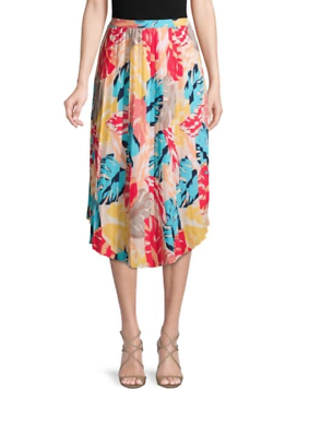 Laundry By Shelli Segal Pleated Midi Skirt In Banana Cream Leaf Print Size XL