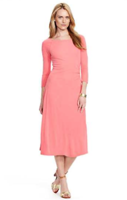 Lauren Ralph Lauren Ruched Stretch Jersey Fit & Flare Dress In Pink Size L $180