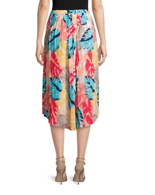 Laundry By Shelli Segal Pleated Midi Skirt In Banana Cream Leaf Print Size XL
