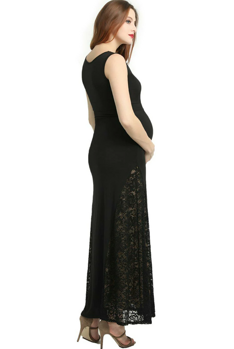 Kimi + Kai Tilda Maternity Lace Trim Mermaid Maxi Dress Size S in black