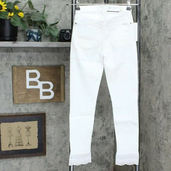 7 FOR ALL MANKIND women'sGwenevere Eyelet Trim Ankle Jeans In White $200 size 24