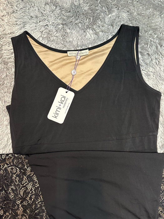 Kimi + Kai Tilda Maternity Lace Trim Mermaid Maxi Dress Size S in black