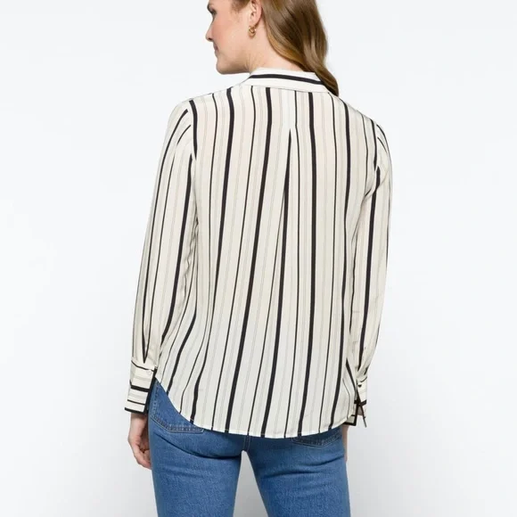 Club Monaco Long Sleeve Tonal Edge Striped Silk Shirt In Black/White Size L NWT