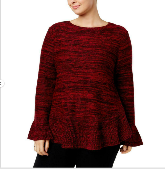 Style & Co Sweater Marl Ruffle sleeve Pullover Red size XXL