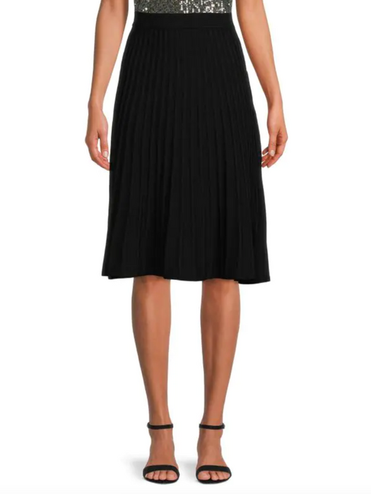 T Tahari Women's Black Gradated Rib Midi A-Line Skirt Size S