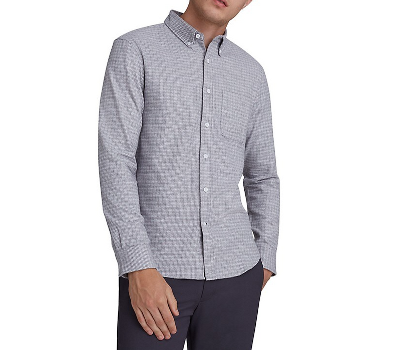 Club Monaco Men's Long Sleeve Slim Fit Jaspe Flannel Shirt In Oatmeal Size L