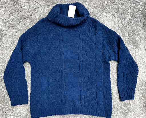 Just Madison women's Size XL Chunky Turtleneck Cable Knit Sweater Blue $89