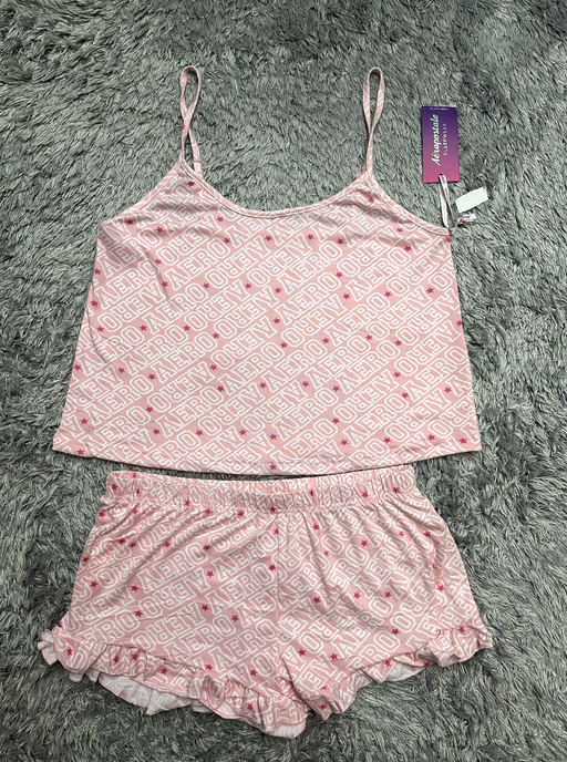 Aeropostale Pink Cami Tank Top And Ruffle Shorts Pajama Set Size L
