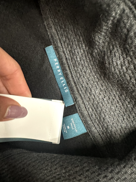 Perry Ellis Mesh Quarter-Zip Rib-Knit Sweatshirt In Black Size M