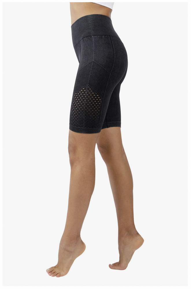 90 Degree By Reflex Seamless Washed Rib Knit Shorts Wash Black Size XS $48