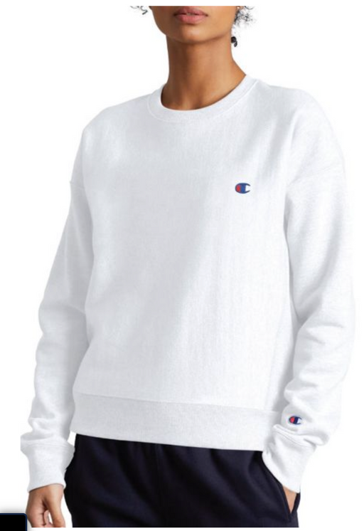 Champion Women's Weave C Logo FLC Crew Sweatshirt Shite Size XS NWT